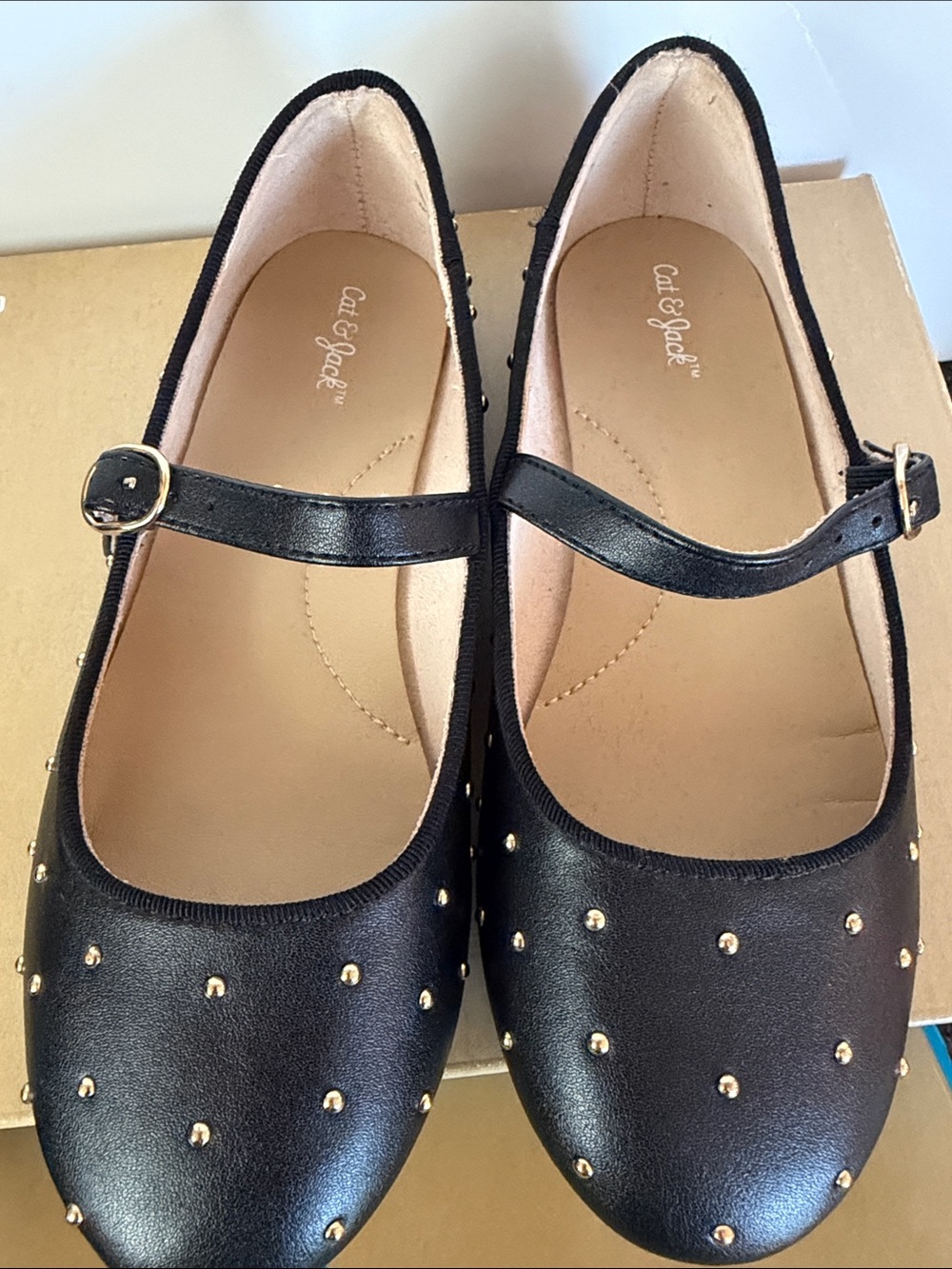 Cat & Jack Black Mary Jane Flats with Gold Studs
